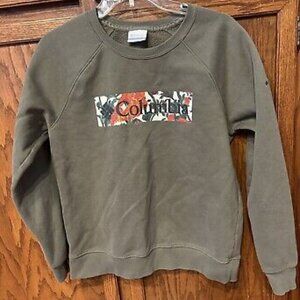 Columbia Olive Green Crewneck Sweatshirt Floral Logo
